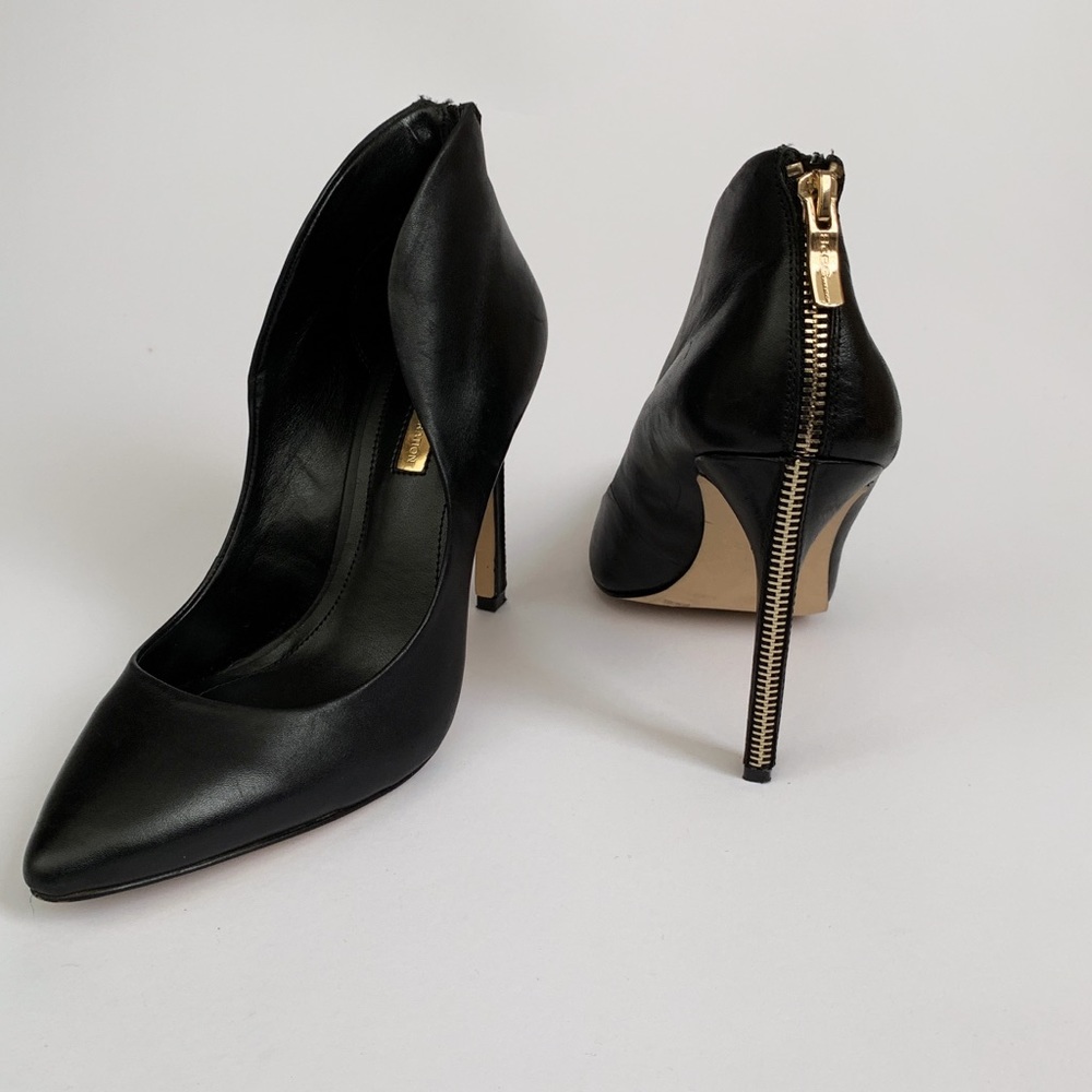 BCBG Black Heels with Gold Zip